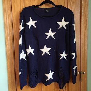 WILDFOX DUPE/F21 Distressed Star Knit Sweater